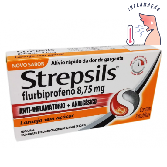 Pastilhas Strepsils laranja sem açucar 08 pastilhas